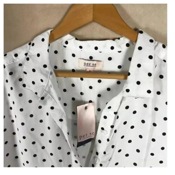 PER SE Short Sleeve Polka Dot Button-front Top NWT SMALL - Picture 9 of 9